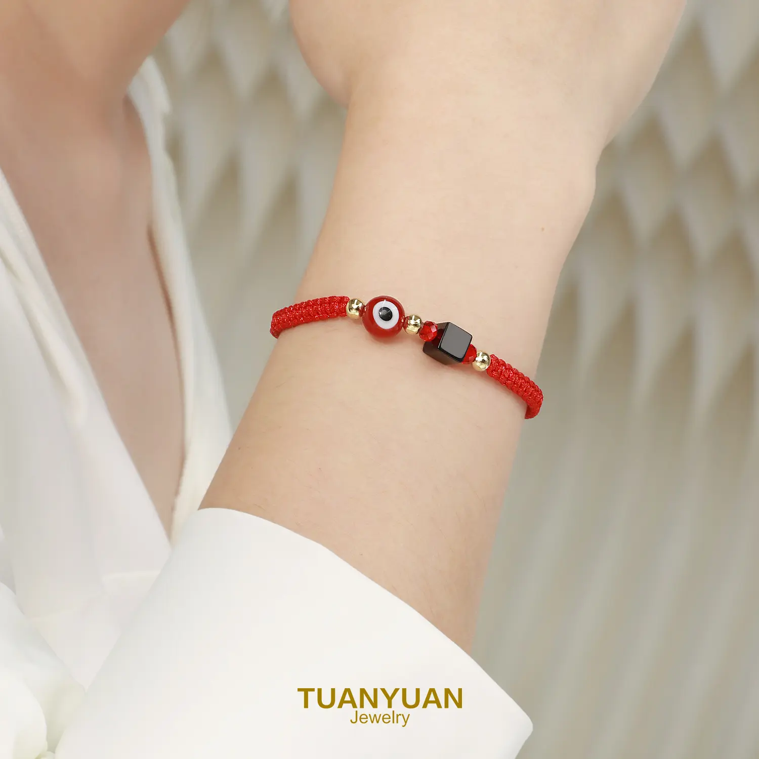 Tuan Yuan Evil Eye Red String Bracelet with Black Agate - Exquisite Handwoven Adjustable Jewelry for Lucky Protection, Exquisite Bracelet, High Quality Bracelet