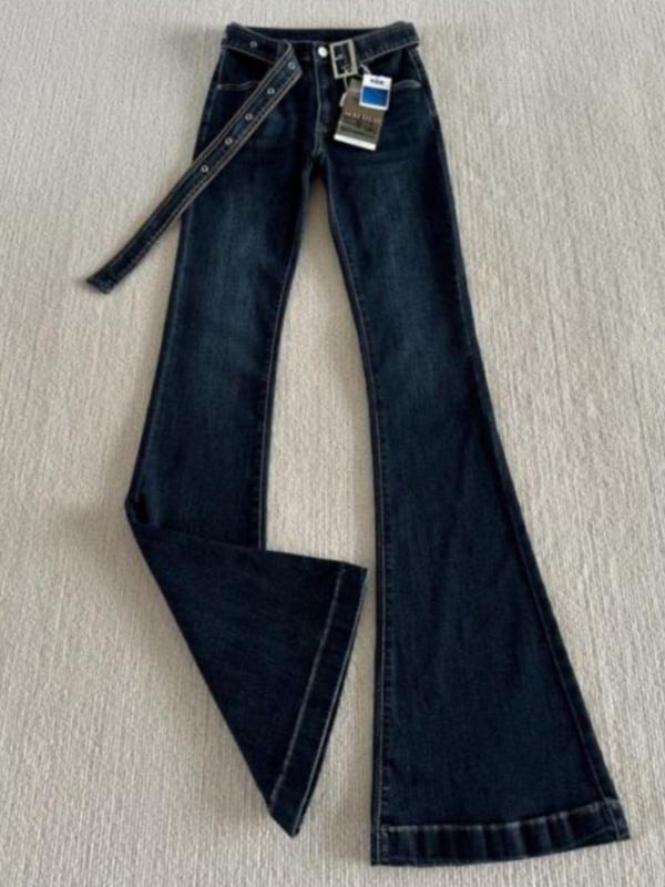 Women's Flattering Bootcut Denim Jeans High-Waisted Slim-Fit Stretchy Fabric Adjustable Belted Waist Leg-Lengthening Silhouette No-Gap Waist for Daily Errands Date Night Casual Chic Outfits