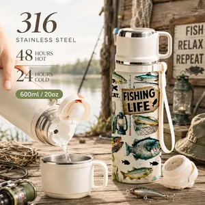 1 Pc 600ml Fishing Life Fish Pattern Insulated Mug, Double Wall Thermal Cup, Flasks, Leak-Proof Design, Lid, Keeps Hot Drinks Warm 12H & Cold Drinks Cold 24H, Perfect Fishing Lover Gift, Durable Vacuum Cup For Daily Use, Office, Gym, Travel
