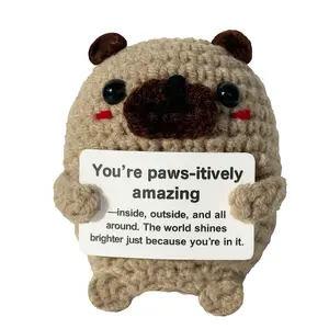 Hand Crocheted Pug Plush Toy | "You're Paws-itively Amazing" Gift, Encouragement Soft Stuffed Animal | Cute Desk Decor for Dog Lovers, Kids & Adults