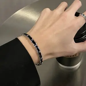 Black rhinestone bracelet fashionable and versatile (for men, women, couples) fashion jewelry