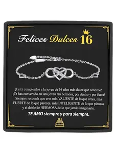 Sweet 16th Birthday Bracelet for Her Infinity Heart Adjustable Copper Bracelet Forever Love Bangle with Message Card & Gift Box Milestone Gift