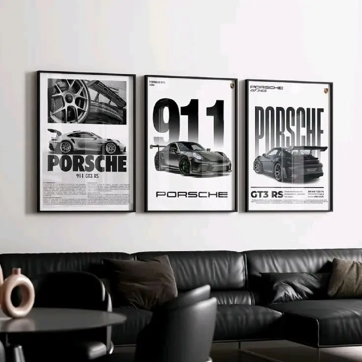 HOTHOUSE Big Porsche Cars Framed Posters Gift Items for Boys Room Wall Decoration