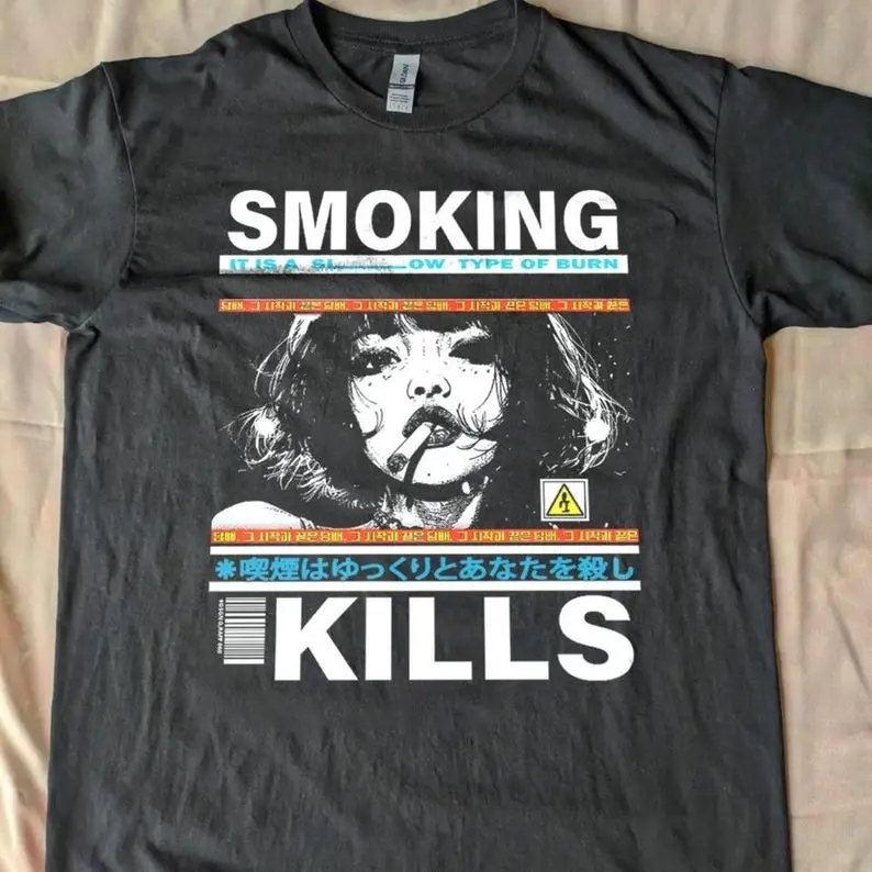 Smoking Kills Retro Manga Style Graphic T-Shirt
