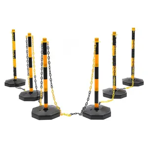 6 Pcs Traffic Cones with Fillable Base Yellow PE Delineator Post Cone Portable Parking Pole with 6.6in Chains Adjustable Construction Cones for Parking Lot Construction Lot,34in Height Safety