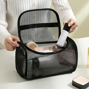 New Travel Handbag Transparent Mesh Bag Portable Mesh Cosmetic Bag Large Capacity Makeup Storage Bag