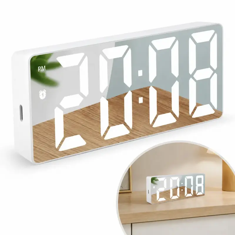 Modern Digital Alarm Clock with LED Display, Digital Time, Compact Design, Voice Control - Tabletop Clock for Bedroom, Home Office, Ideal Indoor Gift, Minimalist, Indoor Use