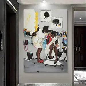 Modern Minimalist Black Hair Salon Canvas Art Framed Wood Wall Decor for Living Room Bedroom Office Dining Room Perfect Birthday Gift Spring Home Kitchen Decorative Artwork