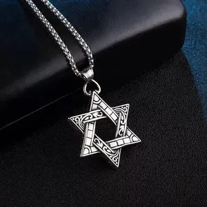 Titanium Steel Hexagram Pendant Necklace - Hypoallergenic, Vintage Star, Minimalist Versatile Hip Hop Jewelry with Figaro/Anchor/Cuban Link Chains, Retro Zircon, Elegant Gift for Men, Daily Wear Niche Streetwear Accessory