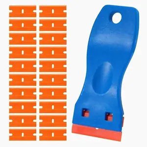 2 Pcs Plastic Razor Blade Scraper and 100 Pcs Blades, Remove Label Decal Tool,For without Scratches Plastic Razor Blade Scraper, Adhesive Remover for Stickers, Gaskets and Paints on Window Car Glass