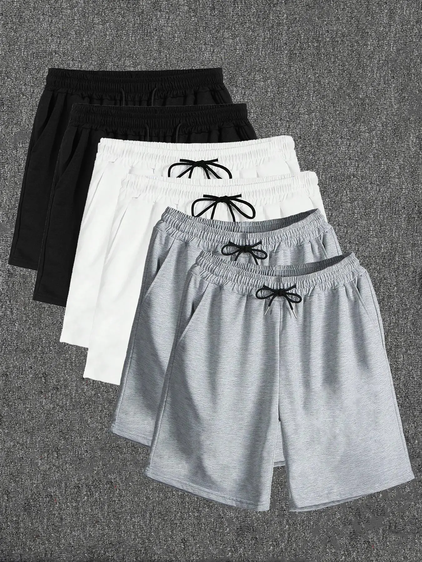 Men's 6pcs Solid Drawstring Waist Shorts, Casual Loose Pocket Straight Leg Shorts for Summer, Knitting Bottoms for Men