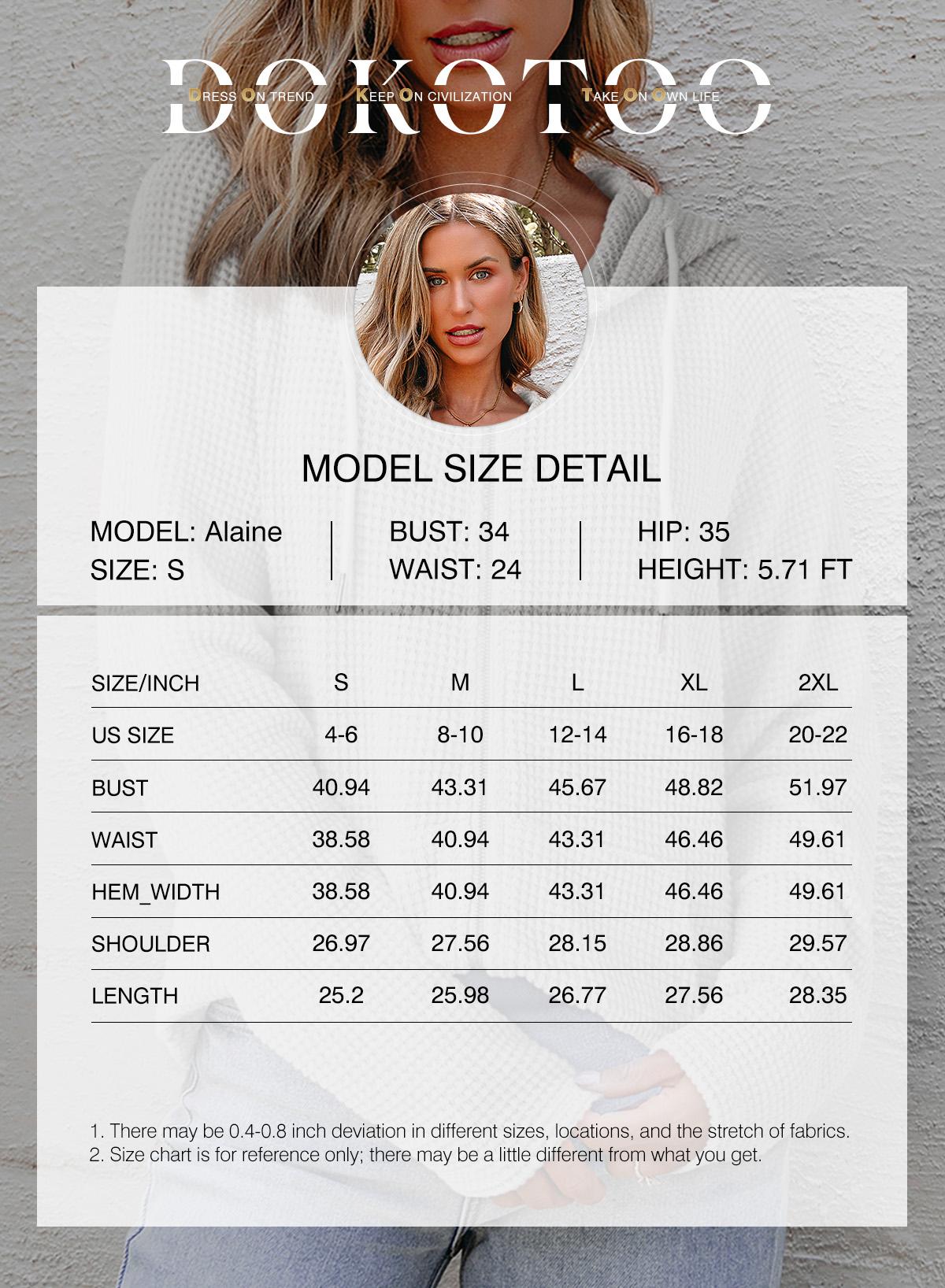 Dokotoo Women's Full Zip Up Hoodies Waffle Knit Long Sleeve Drawstring Casual Sweatshirt Hooded Tops