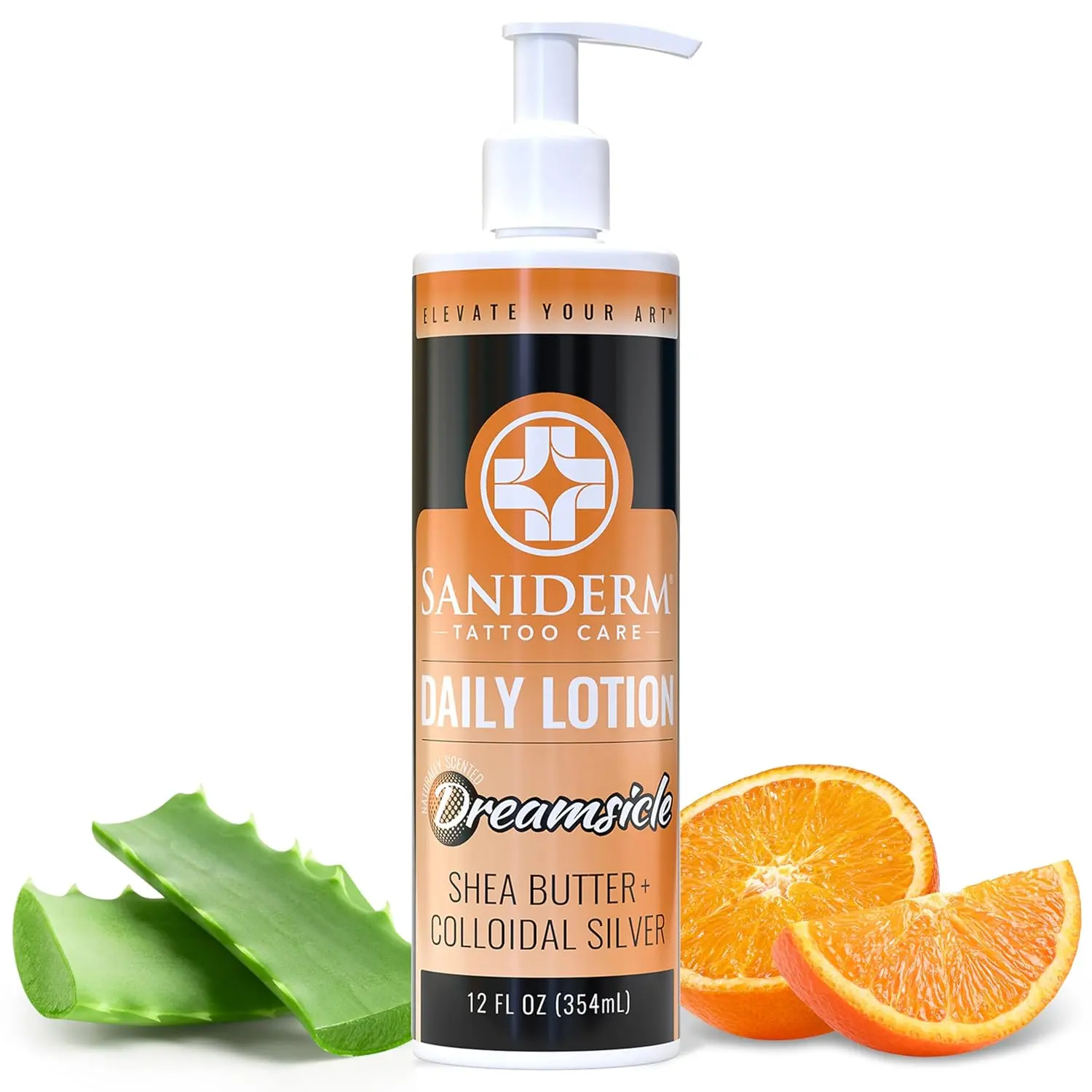 Saniderm Daily Tattoo Lotion (12 oz) – Premium, Organic Long-term Skin Care and Tattoo Aftercare for Vibrant Tattoos – Moisturizing Lotion for Tattooed Skin