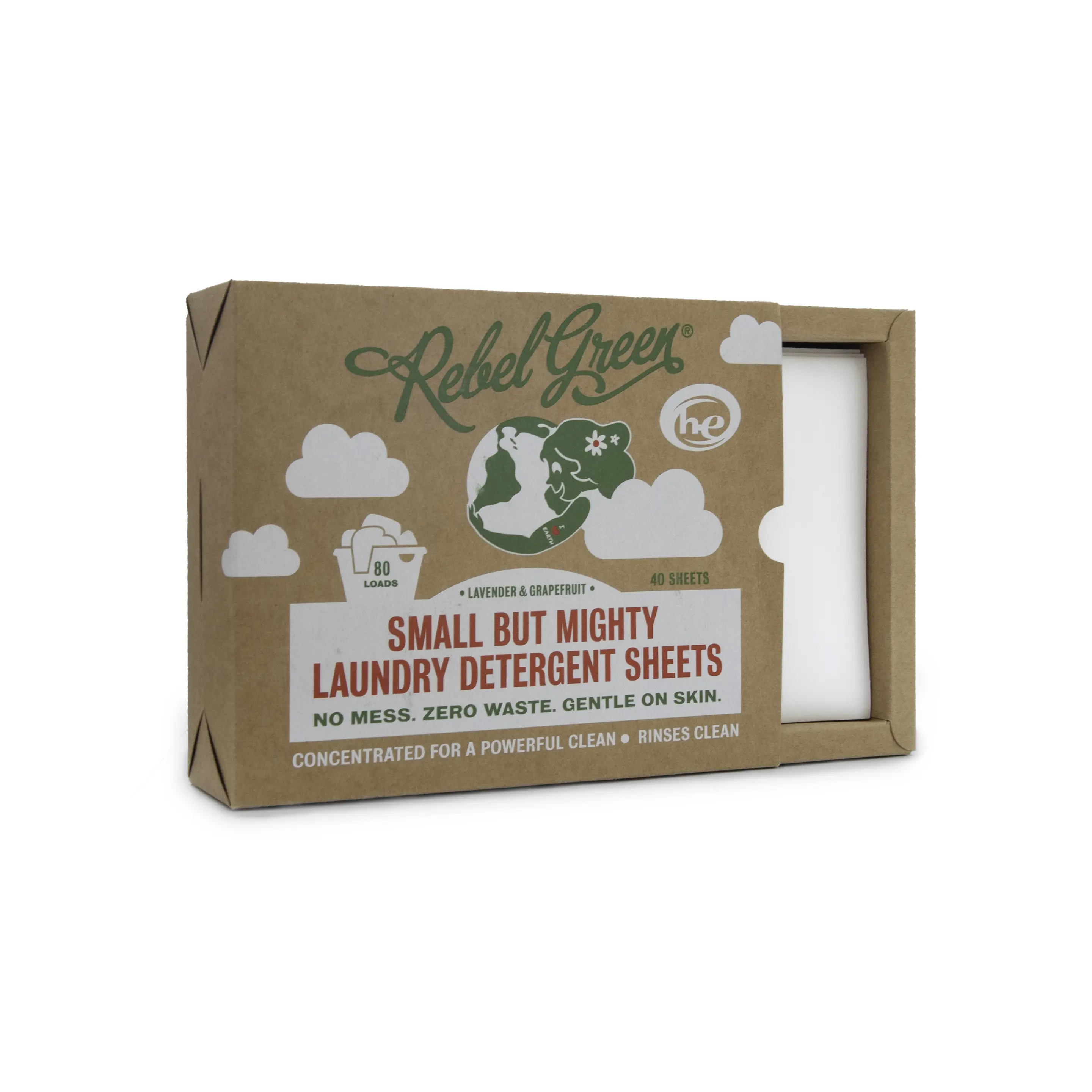 Rebel Green Small But Mighty Laundry Detergent Sheets - 40 Count Compact Lavender & Grapefruit Scented Sheets for Efficient Cleaning