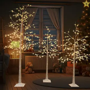 Garsing Lighted Birch Tree Set of 5ft, 6ft and 8ft, Lights Artificial Christmas Tree for Home, Festival, Party and Holiday Decoration, Indoor and Outdoor Use (3 Pack, Warm White)