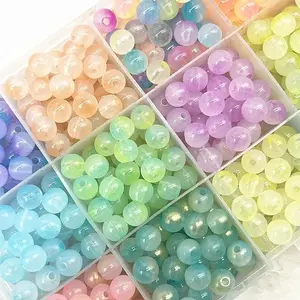 50pcs 8mm Double Color Jelly Result Round Acrylic Beads Loose Spacer Beads Pattern for Jewelry Making DIY Bracelet Necklace bedazzling kit