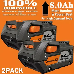 2Packs 8.0Ah R840087 Replacement for Ridgid 18V Tools Battery Compatible with for Ridgid Battery R840087 R840083 R840086 R840085 R840084 AC840085 AC840086 AC840087P AC840089 Cordless Drill Tools
