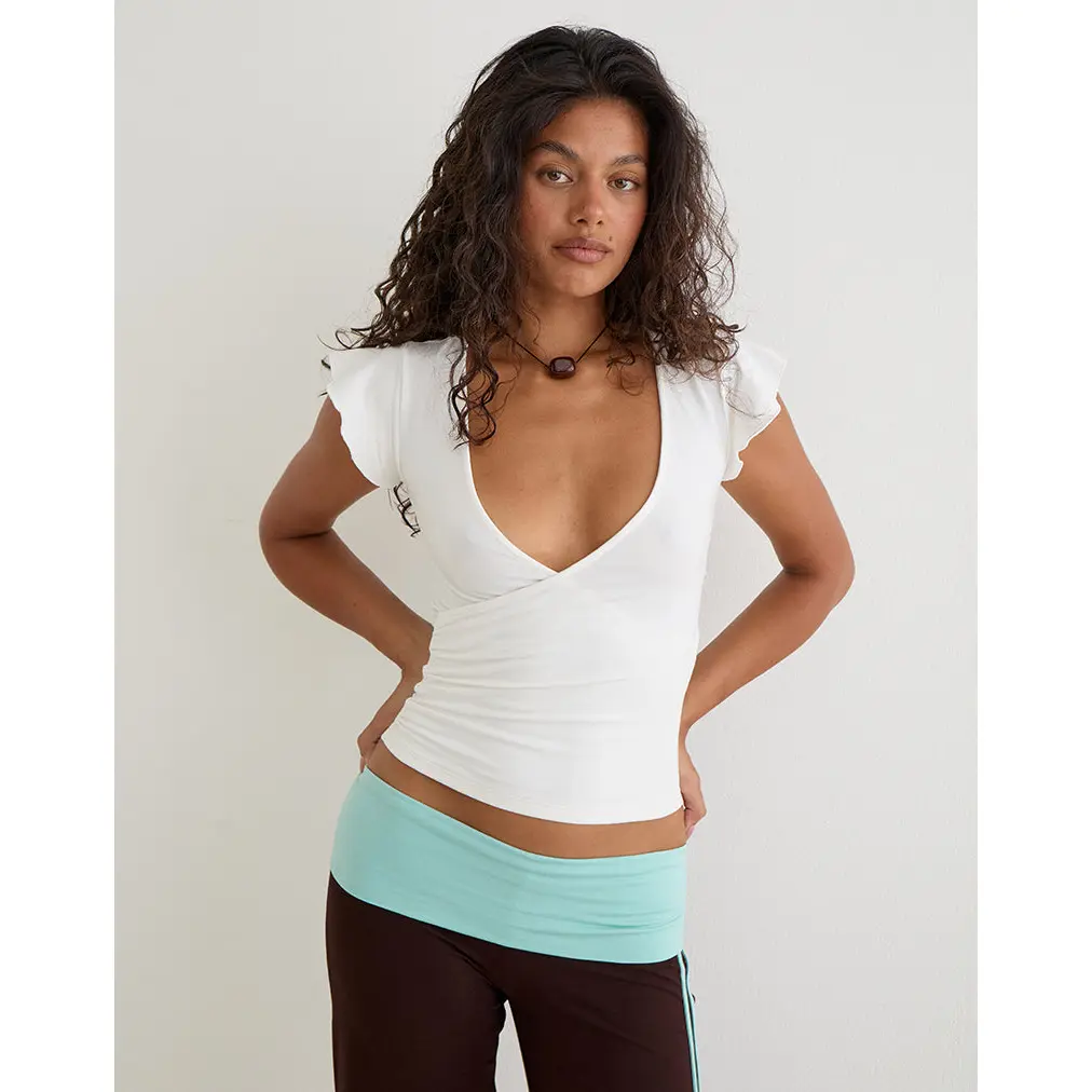 Wilkes Wrap Top in Jersey Off White