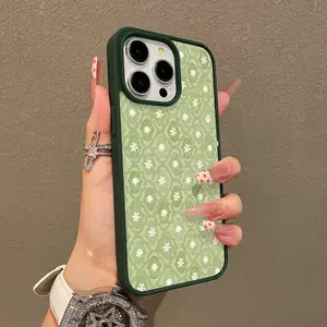 Magnetic Stylish Case for iPhone 17 16 E Pro Max 15 Plus 14 13 12 11 XS XR, Aesthetic Sage Green Ditsy Floral Vibes | Lightweight, Shockproof, Silicone, Scratch Resistant, and Cute