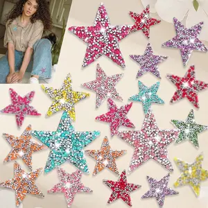 24 pack star patch, ironed rhinestone glitter sparkling star patch, used for decorating clothing jeans, DIY clothing and jeans repair