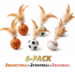Feather Ball Cat Toy Set Interactive Self Play Kitten Toy Stimulate Natural Hunting Instinct Encourage Exercise Indoor Cat Entertainment Reduce Boredom Stress Lightweight Cat Activity Toy for Kittens and Adult Cats Value 6 Pack Cat Play Toys for Home