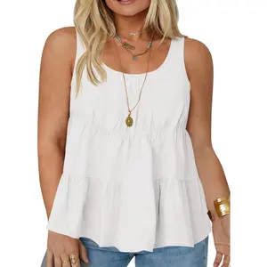 Tankaneo Womens Plus Size Peplum Babydoll Tank Tops Sleeveless Pleated Scoop Neck Cotton Loose Flowy Blouse Shirts Cottonn Casual Womenswear Minimalist