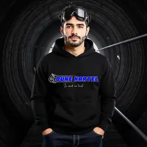 Dune Kartel Solid Color Black/White Outline Hoodie "In Sand We Trust" Slogan Menswear Tops Streetwear Casual Sweatshirt Cotton Pullover Soft Long Sleeve