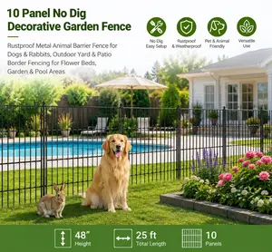 10 Panel No Dig Garden Fence, 48in x 25ft Rustproof Dog & Rabbit Barrier