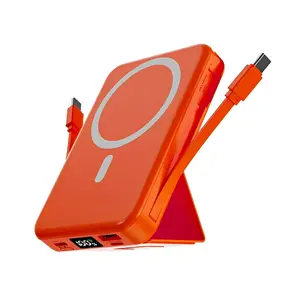10000mAh MagSafe Magnetic Wireless Portable Charger (5000-10000mah) with Stand, 22.5W PD Fast Charging, Built-in USB-C Lightning Cables, LED Display Phone Holder for iPhone 17/16/15/14/13/12 & Android, Hands-Free Cable Charging Mobile Accessories