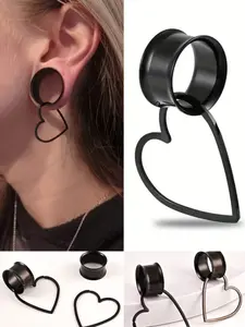 vanku 2pcs Punk Style Heart Shape Dangle Ear Plugs, Stainless Steel Piercing Body Jewelry, Stretchable Ear Gauges for Women/girls