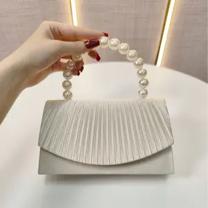 Elegant Pearl Clutch Bag for Women Evening Party Prom Wedding Formal Dinner Handbag Luxury Shiny Rhinestone Purse with Chain Strap