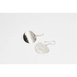 Round Lined Silver Disk Earrings