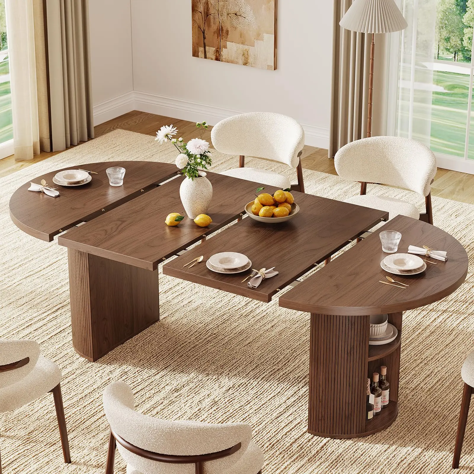 【SummerFinds】ONBRILL 41-78 Inch Gorgeous Extendable Dining Table for 4-8, Fluted Expandable Kitchen Table with Storage, 2 Leaf, Mid Century Modern Oval Dinner Tables, Dining Room Furniture, Kitchen Furniture, Living Room Furniture SummerFinds
