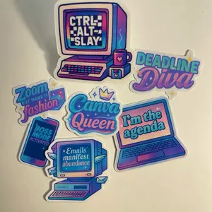 Ctrl-Alt-Slay Collection Retro Productivity Die-Cut Sticker Pack Set of 7 3" Each Waterproof Vinyl Stickers for Desk Decor Laptops Mugs Planners