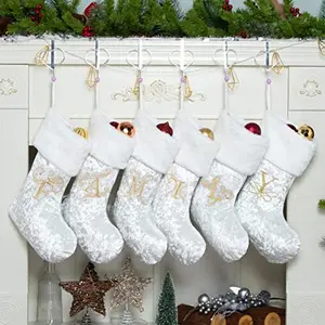 Personalized Embroidery Monogram Initial Human Christmas Stockings 1 Pack Durable Christmas Ornament Bag for Family Decorations White Letter F