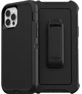 Black Rugged Shockproof Defender Case Cover for iPhone 12 / 12 Pro / 12 Pro Max / with Belt clip