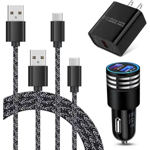 Type C Charger Fast Charger for Samsung Galaxy S25 S24 S23 S22 S21 A15 A54 A14 A53 A13,LG Stylo 6 5,Moto G Pure/G Power/G Stylus/G Play,Quick Charge 3.0 Car Charger Wall Adapter +3FT 6FT USB C Cable