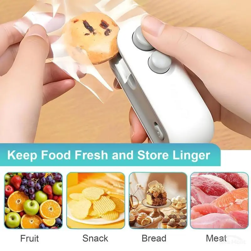 2 in 1 Mini Snack Bag Sealer USB Rechargeable Plastic Bag Resealing Machine Strong Seal Keep Food Fresh Portable Sealer for Travel