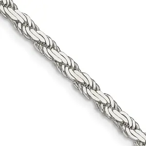 Sterling Silver 3.1MM Flat Rope Chain Necklace Womens Gold Chain Available in 16-24 Inch Lengths