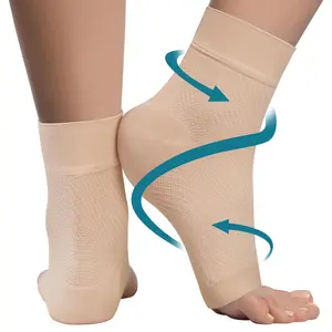KEMFORD Ankle Compression Sleeve - Plantar Fasciitis Braces - Open Toe Compression Socks for Swelling, Sprain, Neuropathy, Foot Arch Support for Men and Women - 15-20mmhg, S, Beige