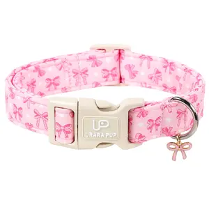 UP URARA PUP Cute Pink Dog Collar with Bow Charms for Small, Medium & Large Dog Breeds, Adjustable & Comfortable Dog Accessory for Girl Boy Pets