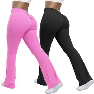 Women's Sexy V Back Scrunch Butt Flare Yoga Leggings High Waist Workout Pants Machine Washable Sports Leggings Stretchable Activewear Athletic Bottoms