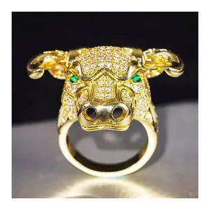 Sparkling Cow Rings for Men/Women Gorgeous Exaggerated Bull Rings Full with Dazzling CZ Gold Color Hip Hop Jewelry 2025