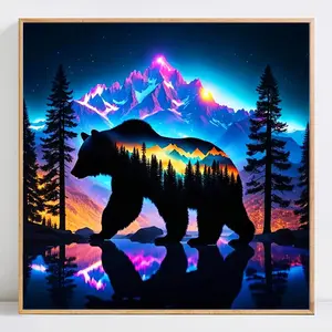 Bear Pattern DIY Diamond Arts Colorful Painting Kit without Frame, DIY Decorative Art Picture for Beginner, Wall Art Decor for Home Living Room, Diamond Pattern Design, Diamond Painting Kits