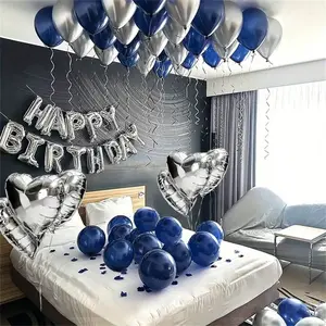 61pcs 16 Inch Silver Foil Letter Heart Balloons Navy Blue Latex Balloons Set for Birthday Party Decorations Aluminum Material decoration party graduation