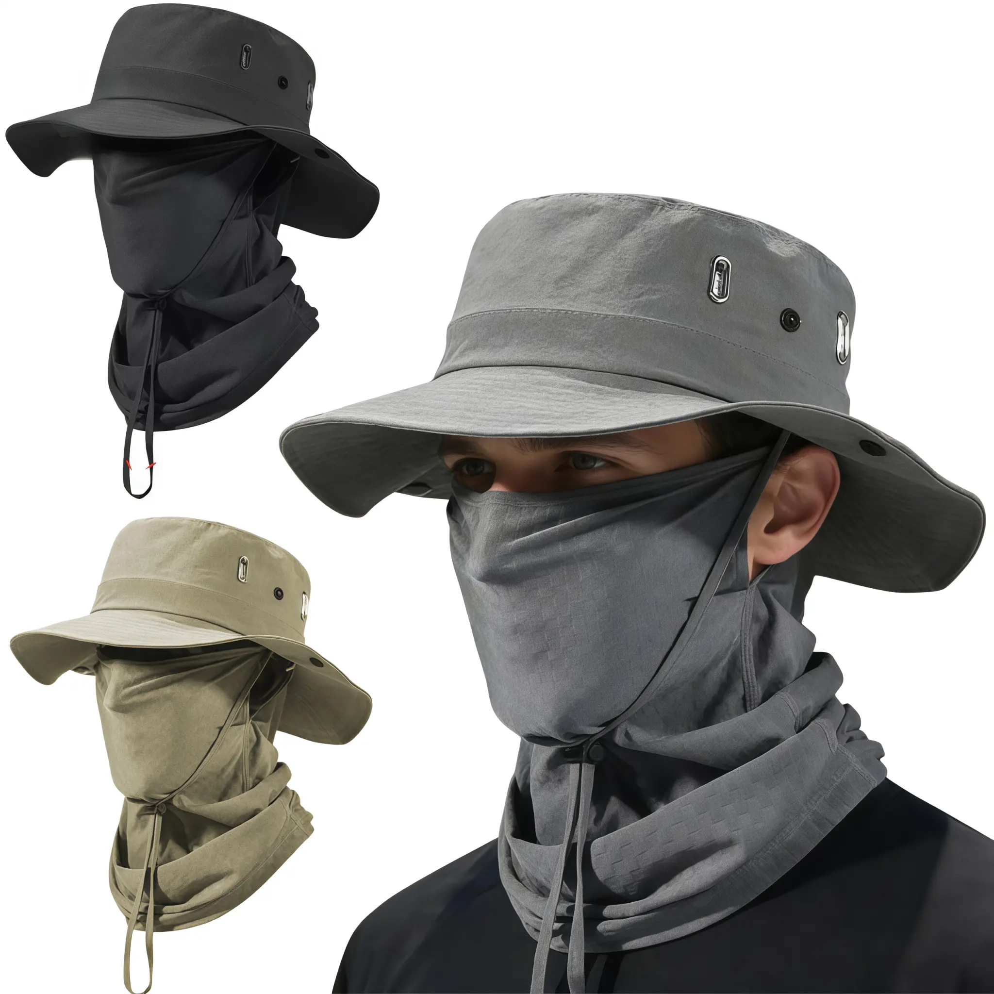 UPF50+ Ice Silk Cooling Sun Hat with Neck Gaiter,Adjustable,Waterproof,Breathablet,with Face Cover,Suit Outdoor Hiking Travel Fishing