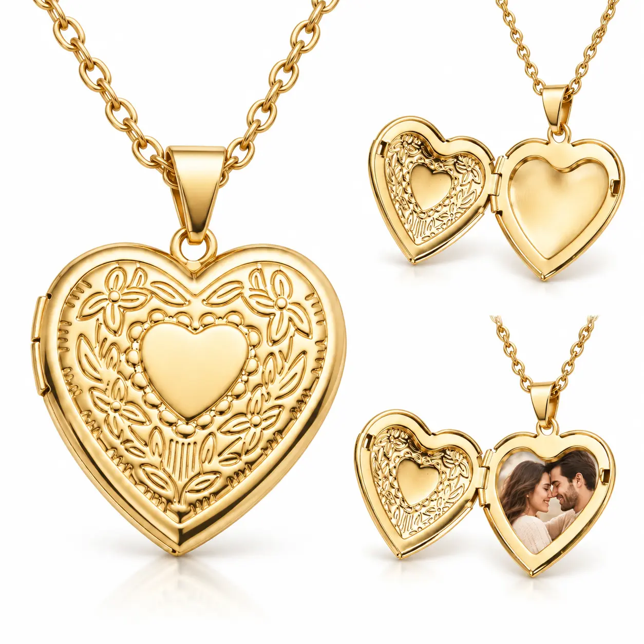 Stainless Steel Openable Heart Locket Necklace, Vintage Hollow Heart Pendant Necklace with Photo Memory Locket, Romantic Jewelry Gift for Women Girls, Anniversary Birthday Gift