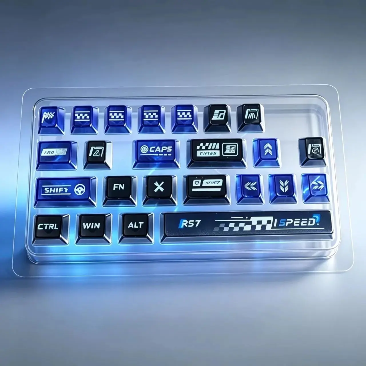 24-Key Translucent Supplementary Keycaps for Mechanical Keyboards, RS7 E-Sports Racing Theme, High-Clarity PC Material, Enhances Backlighting, Brightens Gaming Experience, Boosts Durability and Clarity