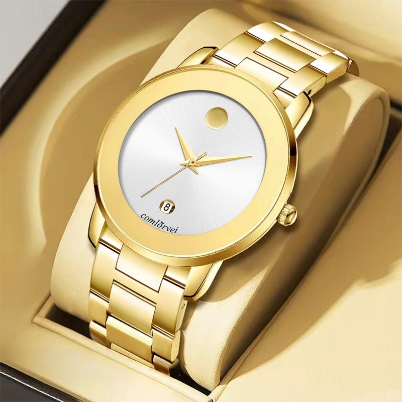 Luxury business quartz watches for men and women feature solid, hypoallergenic stainless steel strap with calendar function, deep waterproof, minimalist design, elegant, precise and durable for business travel, suitable for daily wear and gift giving