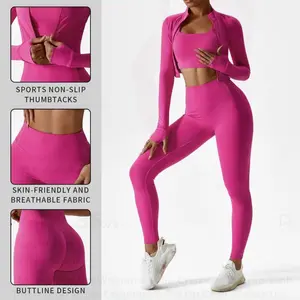 Women's Solid Criss Cross Crop Tank Top High Waist Leggings & Zip Up Crop Jacket Tracksuit Set Quick Drying Breathable Comfy Outfits for Yoga Gym Workout Running Yoga Wear Workout Gym Clothing Gym Sportswear